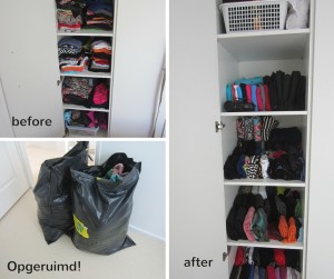 Before en after foto's van mijn kledingkast.